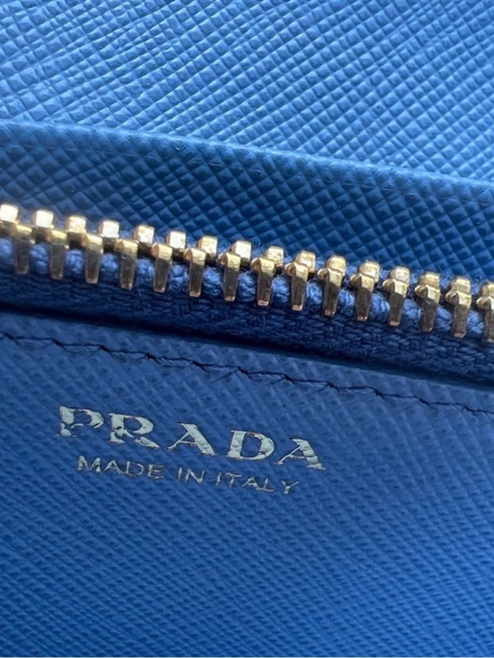 Prada Navy Saffiano Leather Continental Wallet with Gold Logo and COA